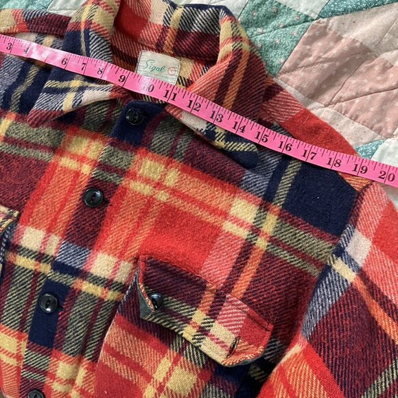 Vintage Sigal Shirt Red Plaid Wool Blend Lumberjack Camper Shacket - Picture 9 of 10